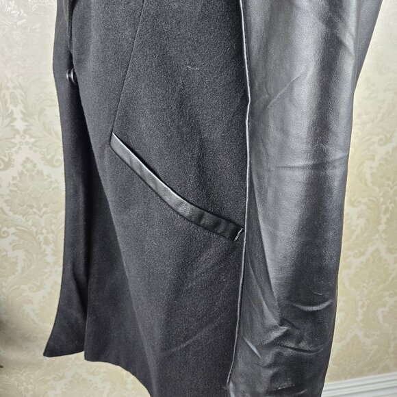JeyKay Size XL Black Long Length Jacket Faux Leather Sleeves and Trim Pockets - Picture 6 of 11